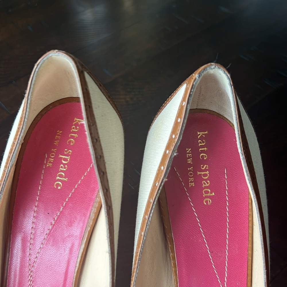 Kate Spade Cream and Brown Peep Toe Heels - Picture 5 of 16